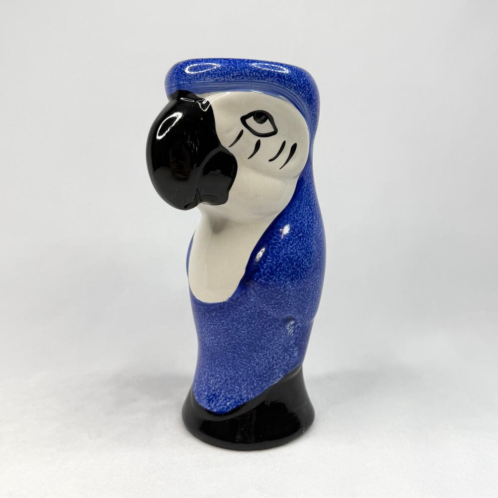 Vintage Blue Parrot Painted Ceramic Figural Vase